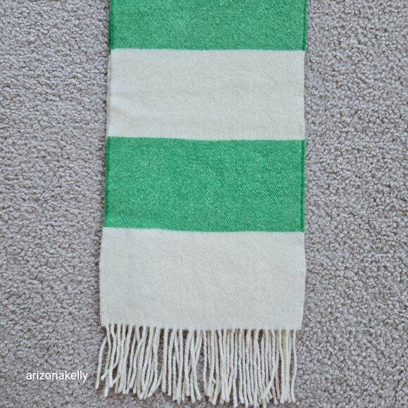 NWT J. Crew Wool Scarf Green White Stripe Rugby - Picture 8 of 11